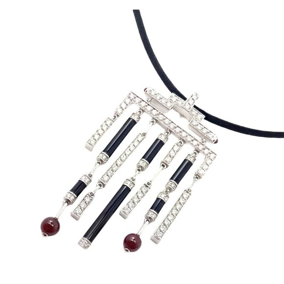 Cartier Le Baiser Du Dragon 18k White Gold Onyx Ruby Diamond Necklace w/ Paper - Picture 4 of 7